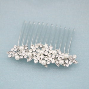 Silver Wedding hair comb Rhinestone hair comb Side Wedding comb Crystal hair piece hair comb Pearl hair jewelry Wedding hair bling Headpiece image 7