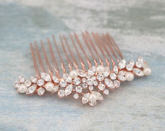 Rose gold Bridal hair comb Side bridal headpiece Bridal veil comb Gold Wedding comb Bridal hair accessories Pearl side comb Wedding comb in