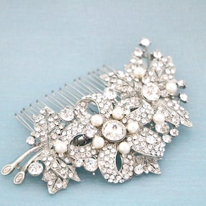 ラインストーンパールウェディングヘアコーム、シルバーブライダルヘアピースブライダルヘアアクセサリーウェディングヘッドピースクリスタルブライダルヘアクリップウェディングコーム
