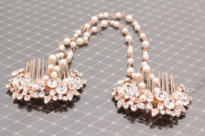 wedding hair chain accessories Boho Bridal headpiece Wedding hair jewelry Bridal hair chain Bridal hair accessories floral Rose gold hair