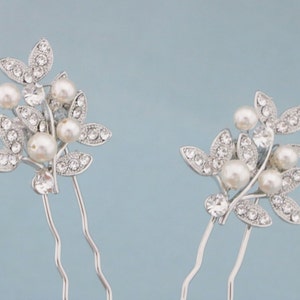 Crystal and Pearl hair pins Side bridal headpiece Rhinestone hair pins Wedding hair comb Flower girl hair piece Wedding hair pins Bridal