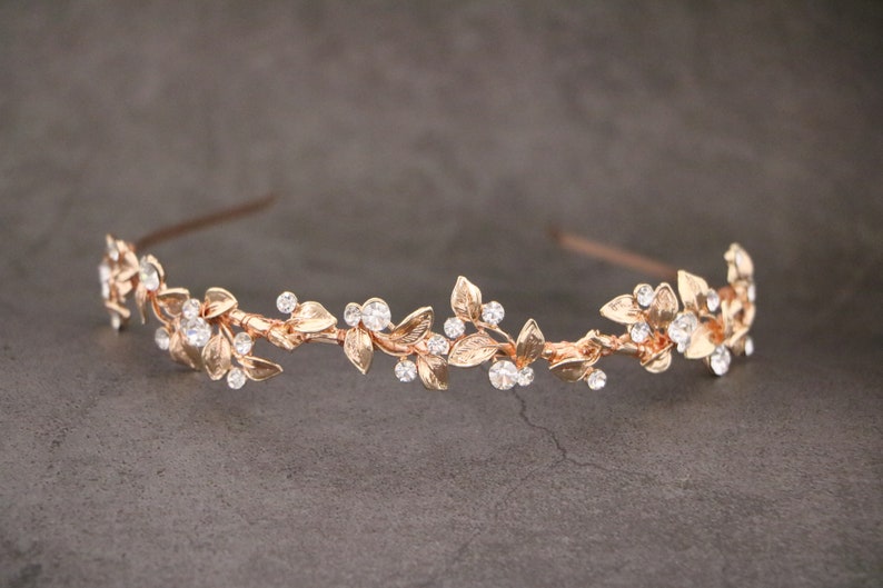 Rose gold Wedding headband Crystal Bridal headband Silver Wedding hair jewelry Crystal Tiara crown Rhinestone headband Simple headband Boho image 1