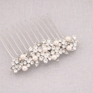 Silver Wedding hair comb Rhinestone hair comb Side Wedding comb Crystal hair piece hair comb Pearl hair jewelry Wedding hair bling Headpiece image 8