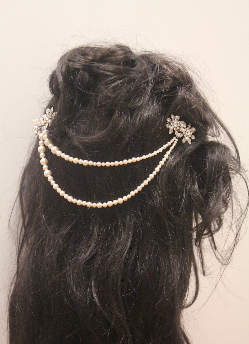 Wedding Hair Accessory,Bridal Hair Comb,Vintage Style Bridal Hair Accessory,Boho,Grecian,Hair Chain,Crystal Comb,Pearl hair chian,Boho Hair