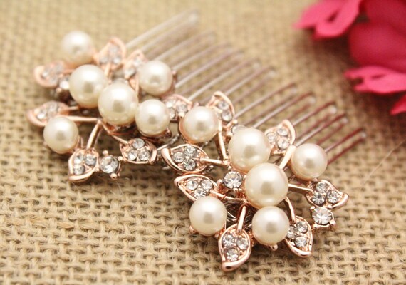 Bohemian Wedding Hair Accessories Rose Gold Hair Comb Pearl Etsy