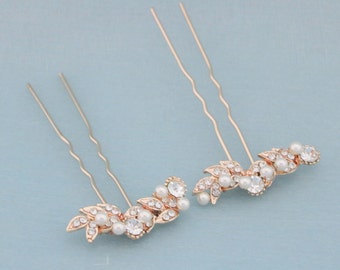 Pearl and Crystal hair pin Bridal hair pin pearl hair pins Rose gold Wedding hair pins Bridesmaid hair piece Prom hair pins Wedding hair pin