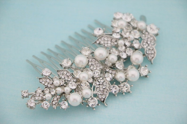 Wedding hair comb Pearl side comb Wedding hair accessories floral Bridal hair piece Wedding hair bling Bridal hair jewelry Bridal hair comb image 7