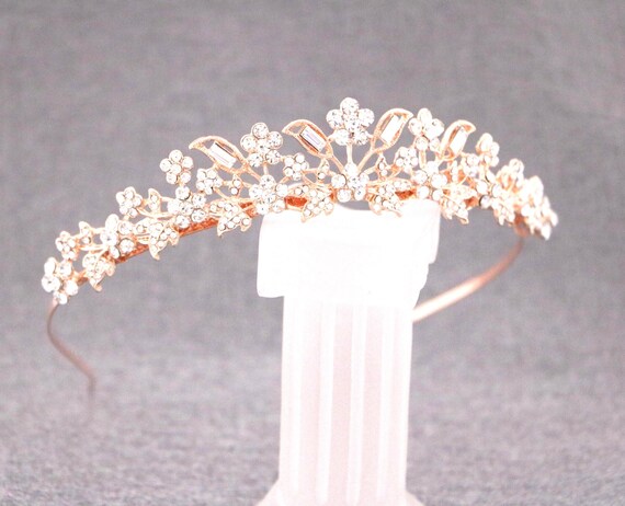 Floral Rhinestone Bridal Headband: Rose Gold Wedding Tiara  display picture 1