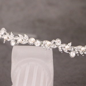 wedding headband pearl Simple headband Small or Large Bridal headband Rhinestone headband Crystal hair band Wedding tiara Silver Headband image 4