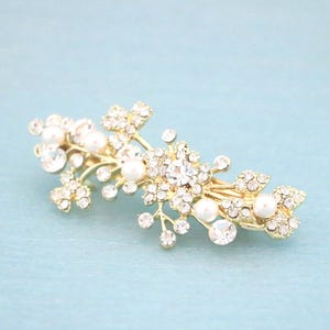 Schiaparelli Gold-Tone Crystal Accent Hair Comb BarretteWomen Accessories Gold Crystal Barrette, Champagne Color Hair Comb, Bridal  main image 3