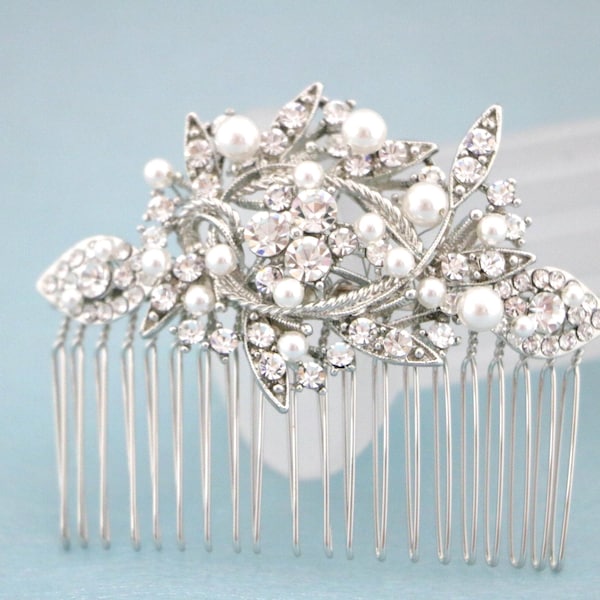 Pettine per capelli da sposa in stile vintage, pettine laterale con perle, accessorio per capelli con strass, pettine per capelli da sposa, gioielli per capelli con cristalli, pettine per capelli da sposa, accessorio per capelli da sposa