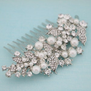 Wedding hair comb Pearl side comb Wedding hair accessories floral Bridal hair piece Wedding hair bling Bridal hair jewelry Bridal hair comb Swarovski ivory