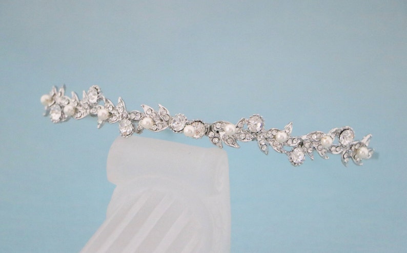 wedding headband pearl Simple headband Small or Large Bridal headband Rhinestone headband Crystal hair band Wedding tiara Silver Headband image 5