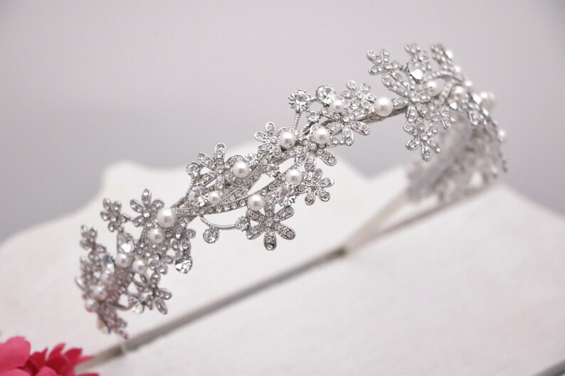 Crystal and Pearl headband Simple Wedding headband Bridal hair tiara Rhinestone headband Crystal hair band Wedding tiara Bridal hair tiara image 6