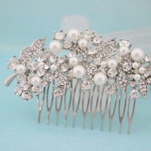 Wedding hair comb Pearl side comb Wedding hair accessories floral Bridal hair piece Wedding hair bling Bridal hair jewelry Bridal hair comb image 3