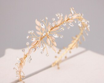 Kristallen bruiloft hoofdband Bruiloft tiara goud Kristallen hoofdband bloemen bruiloft hoofddeksel voor bruid Zijstrass hoofdband Bruidshoofdband