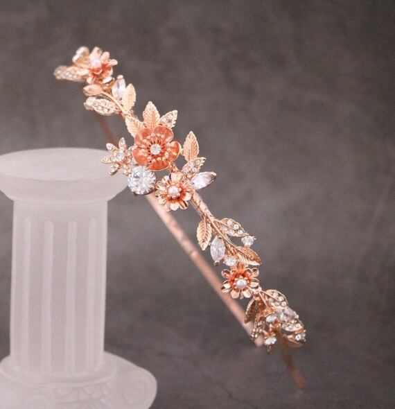 Bridal Headpiece Jewelry Rose Gold Princess Crown Art Deco 