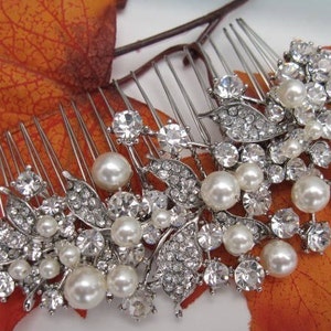 Wedding hair comb Pearl side comb Wedding hair accessories floral Bridal hair piece Wedding hair bling Bridal hair jewelry Bridal hair comb image 9