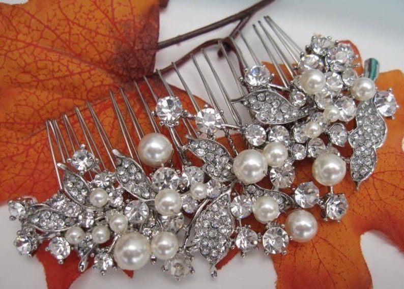 Wedding hair comb Pearl side comb Wedding hair accessories floral Bridal hair piece Wedding hair bling Bridal hair jewelry Bridal hair comb image 9