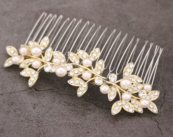 Bridal hair comb Gold veil comb Vintage style Wedding hair piece Bridal hair jewelry Bridal hair accessories floral Wedding hair comb boho