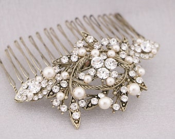 Wedding hair comb Vintage Gold Bridal hair piece Wedding comb in Side bridal headpiece Rhinestone Bridal hair comb Wedding hair bling Boho