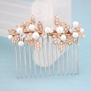 Rose gold Wedding comb Side Bridal hair piece Large Wedding hair comb Side Bridal headpiece Gold veil comb Bridal hair comb Rhinestone comb