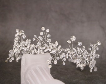 pearl and rhinestone wedding headband Crystal Headband Silver Wedding hair band Simple Bridal headband Boho headband Bridal tiara Headband