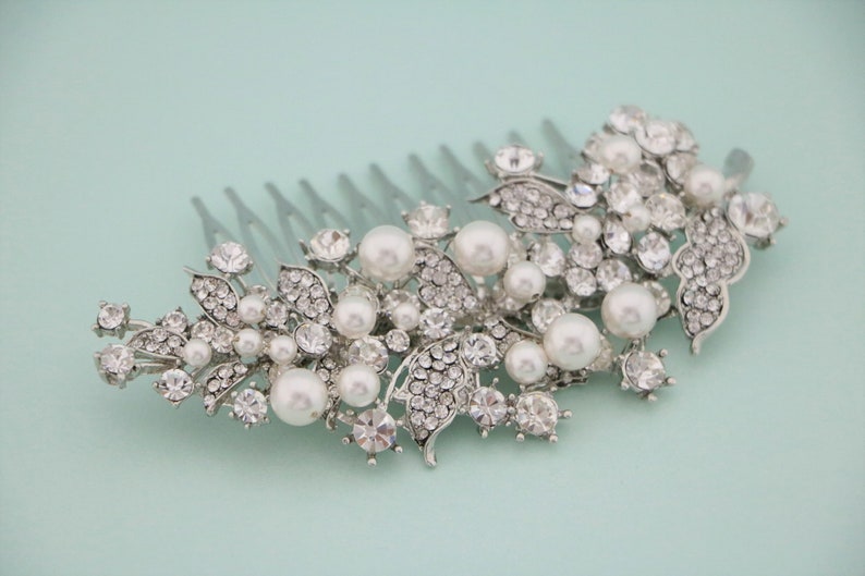 Wedding hair comb Pearl side comb Wedding hair accessories floral Bridal hair piece Wedding hair bling Bridal hair jewelry Bridal hair comb image 10