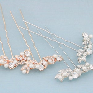 Épingles à cheveux de mariage en or rose et perles : bijoux de cheveux de mariée en cristal