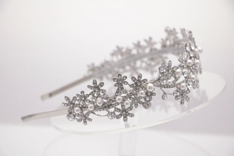 Crystal and Pearl headband Simple Wedding headband Bridal hair tiara Rhinestone headband Crystal hair band Wedding tiara Bridal hair tiara image 7