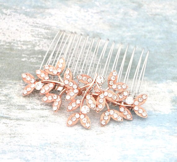 Rose Gold Crystal Bridal Hair Comb Rose Gold Crystal Bridal Hair Comb: Rhinestone Wedding Hair  main image 4
