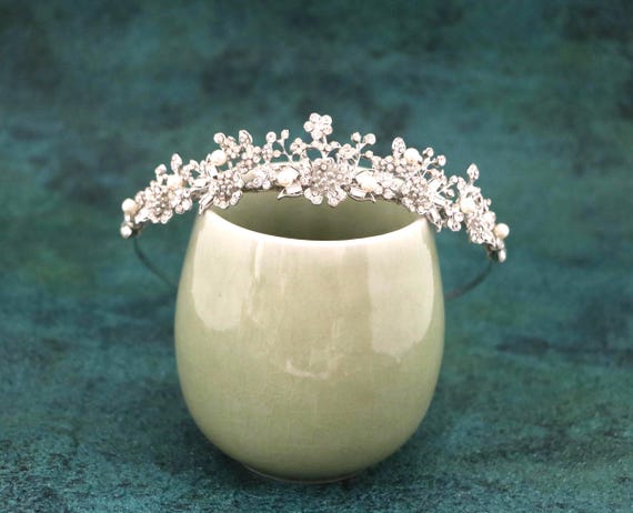 Silver Rhinestone Wedding Tiara, Crystal Bridal Crown 