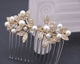 bridal hair comb silver and pearl hair pins Wedding hair comb Gold Bridal comb Rhinestone hair comb Wedding comb Vintage style Boho hair pin