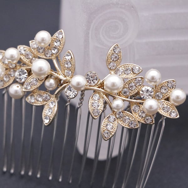 bridal hair comb silver and pearl hair pins Wedding hair comb Gold Bridal comb Rhinestone hair comb Wedding comb Vintage style Boho hair pin