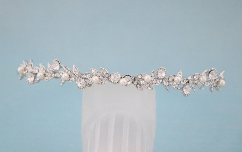 wedding headband pearl Simple headband Small or Large Bridal headband Rhinestone headband Crystal hair band Wedding tiara Silver Headband image 8