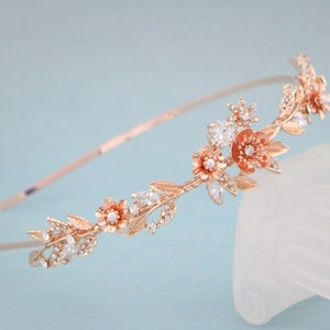 Rose gold Wedding headband Simple Bridal hair headband Rhinestone hair headband Crystal headband Bridal side tiara Silver headband hairpiece