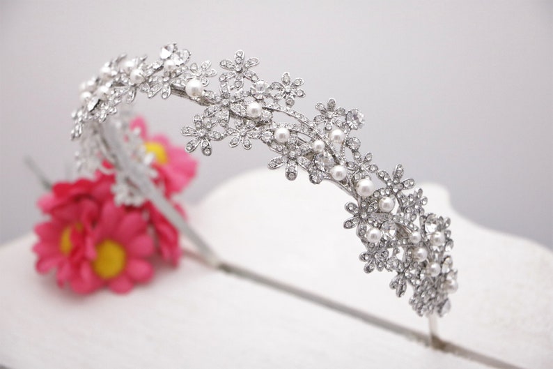 Crystal and Pearl headband Simple Wedding headband Bridal hair tiara Rhinestone headband Crystal hair band Wedding tiara Bridal hair tiara image 2