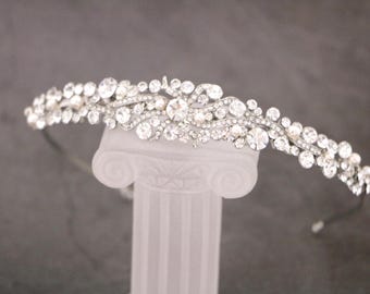Rhinestone Bridal Headband Tiara – Gold Wedding Hair Jewelry Wedding hair accessories headband Rose gold Wedding headband Pearl tiara Boho