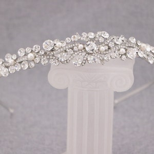 Silver Bridal headband Pearl and Crystal headband Bridal hair piece Wedding tiara Rhinestone headband tiara Wedding headband Hair jewelry image 7