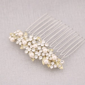 Silver Wedding hair comb Rhinestone hair comb Side Wedding comb Crystal hair piece hair comb Pearl hair jewelry Wedding hair bling Headpiece Gold tone