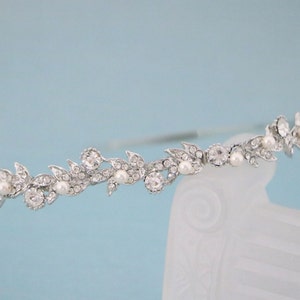 wedding headband pearl Simple headband Small or Large Bridal headband Rhinestone headband Crystal hair band Wedding tiara Silver Headband image 10