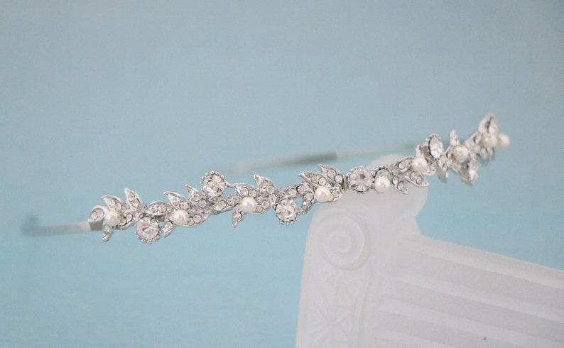 wedding headband pearl Simple headband Small or Large Bridal headband Rhinestone headband Crystal hair band Wedding tiara Silver Headband image 10