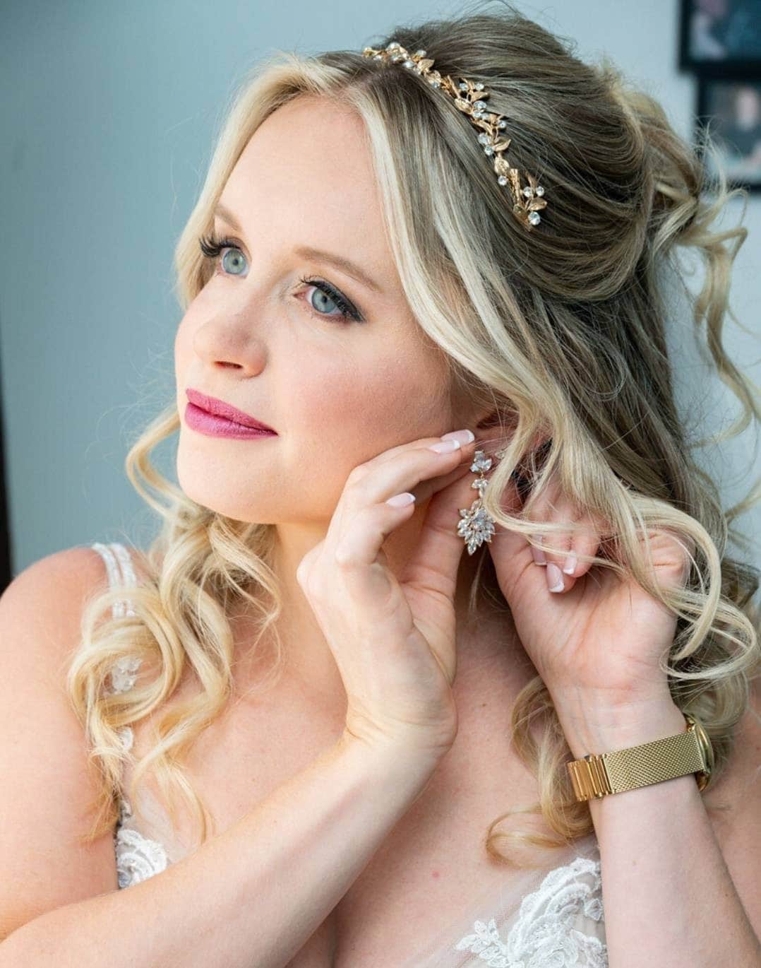 Rose Gold Crystal Floral Wedding Headband – Bridal Hair 