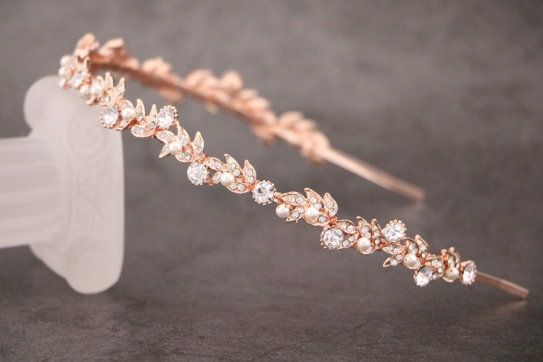 Rose Gold Headband Delicate Rose Gold Fern Leaf Crown - Tie Headband, Crown main image 4