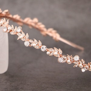 rose gold bridal hair band bridal rhinestone headband Gold Pearl headband Simple Wedding headband Crystal headband Bridal headband Tiara in