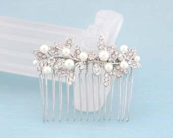 Crystal Pearl Rhinestone Bridal Hair Comb Wedding Accessory Silver Crystal Bride Wedding Hair Comb Silver Rhinestone Flower  main image 3