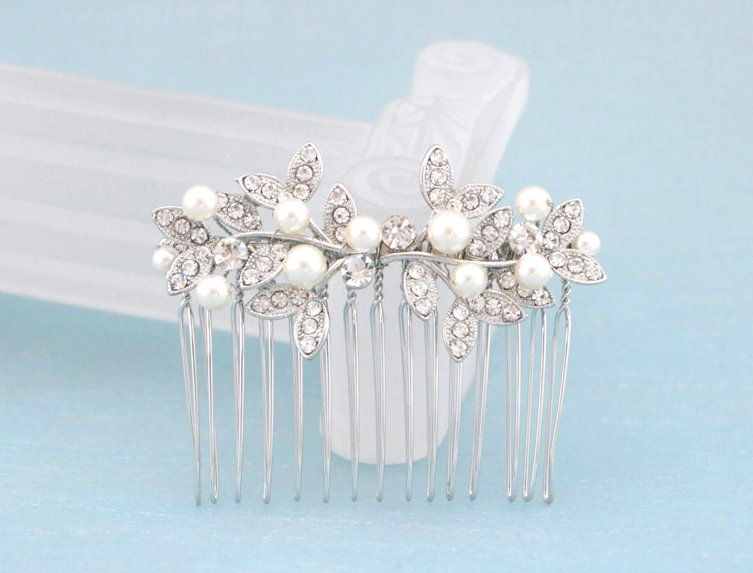 ELLIE pettine da sposa Art Déco con perle di cristallo argento, grande Gatsby, posticino vintage, accessori per capelli da sposa, copricapo in cristallo - Italia