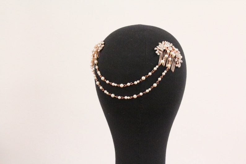 wedding hair chain accessories Boho Bridal headpiece Wedding hair jewelry Bridal hair chain Bridal hair accessories floral Rose gold hair