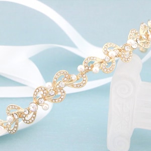 Ribbon Crystal headband Gold Wedding headband Bridal hair jewelry headband Wedding tiara Bridal hair accessories headband Rose gold headband