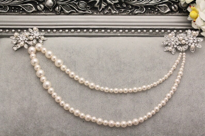 Wedding Hair Accessory,Bridal Hair Comb,Vintage Style Bridal Hair Accessory,Boho,Grecian,Hair Chain,Crystal Comb,Pearl hair chian,Boho Hair